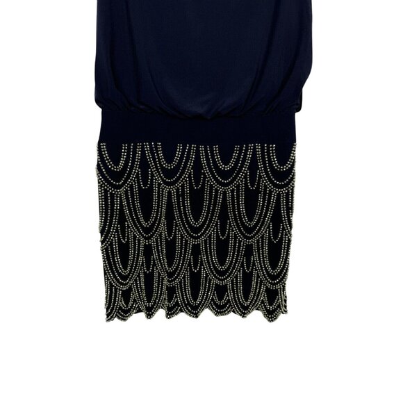 Betsy & Adam Navy Blue Beaded Flapper Dress Cocktail Wedding Guest Size 10 - Picture 4 of 11